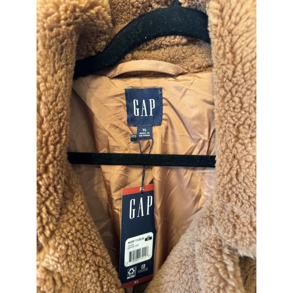 GAP Ladies Sherpa Jacket Brown X Large XL Button Closure Pockets Lined - Picture 4 of 14